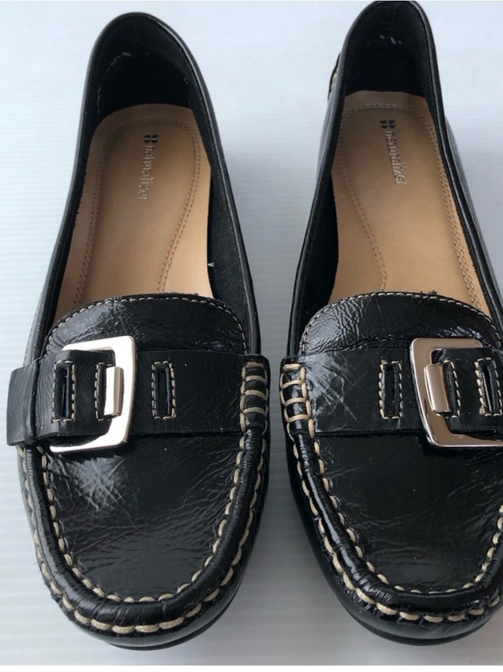 Naturalizer Black Leather Buckle Moccasin Loafers